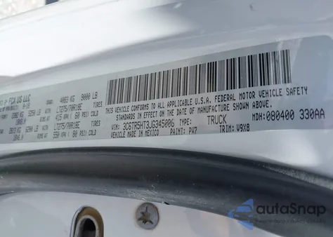 2018 Ram 2500 Tradesman 4X4 8' Box from USA, damaged, VIN 3C6TR5HT3JG345008